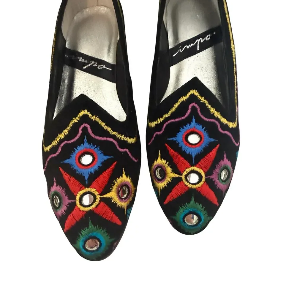 NIB Vintage 1990s Embroidered Impo Boho Festival Ballet Flats 7.5